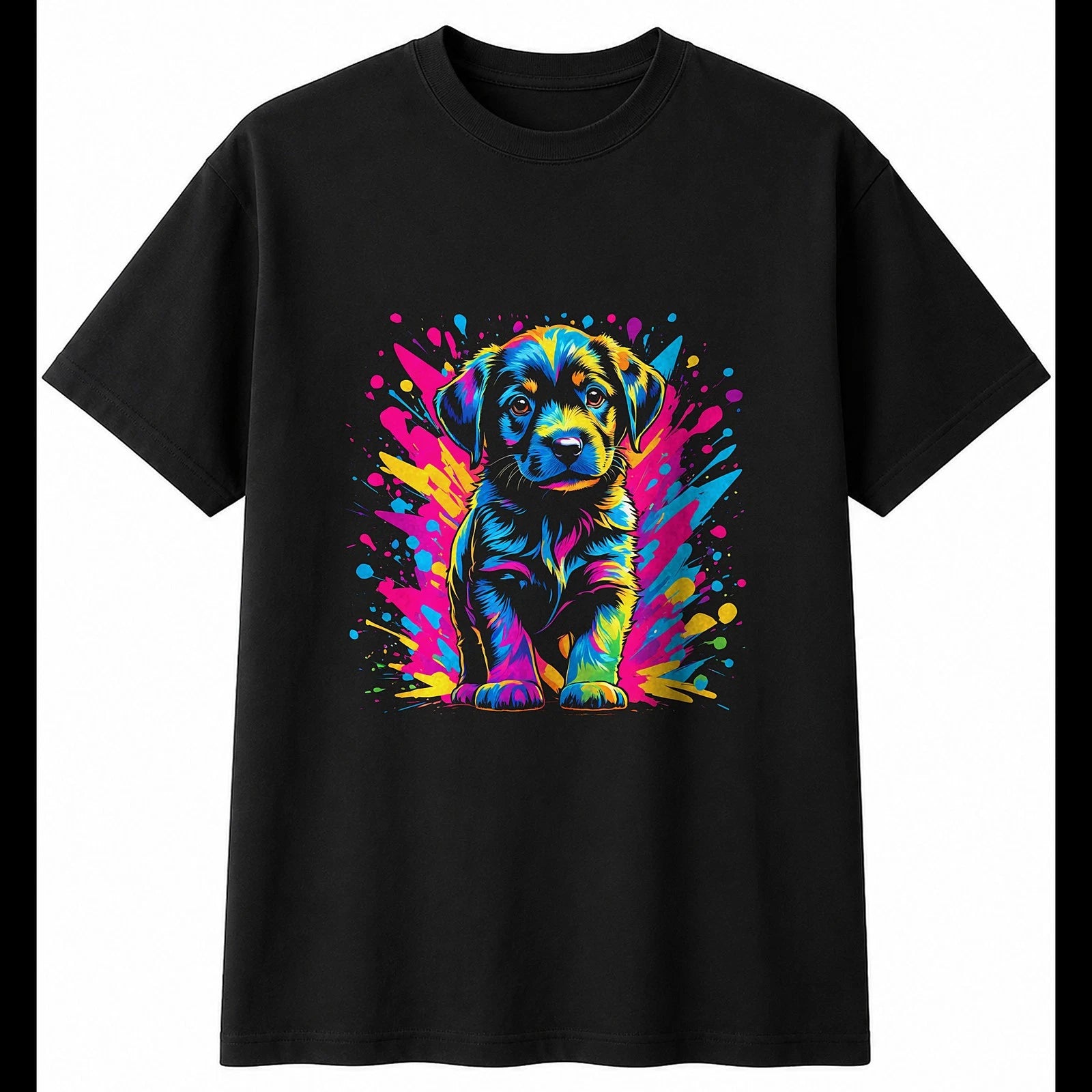 Psychedelic Puppy Shattered Dog Cute Mens T-Shirt Black 100% Cotton Kawaii