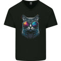 A Cool Cat With Cosmos Glasses Mens V-Neck Cotton T-Shirt