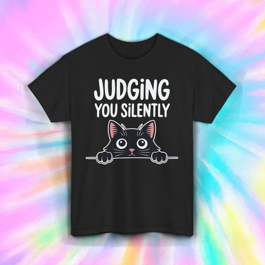 Judging You Silently Shirt Funny Black Cat Pet Lover Humor Graphic Tee S-5XL