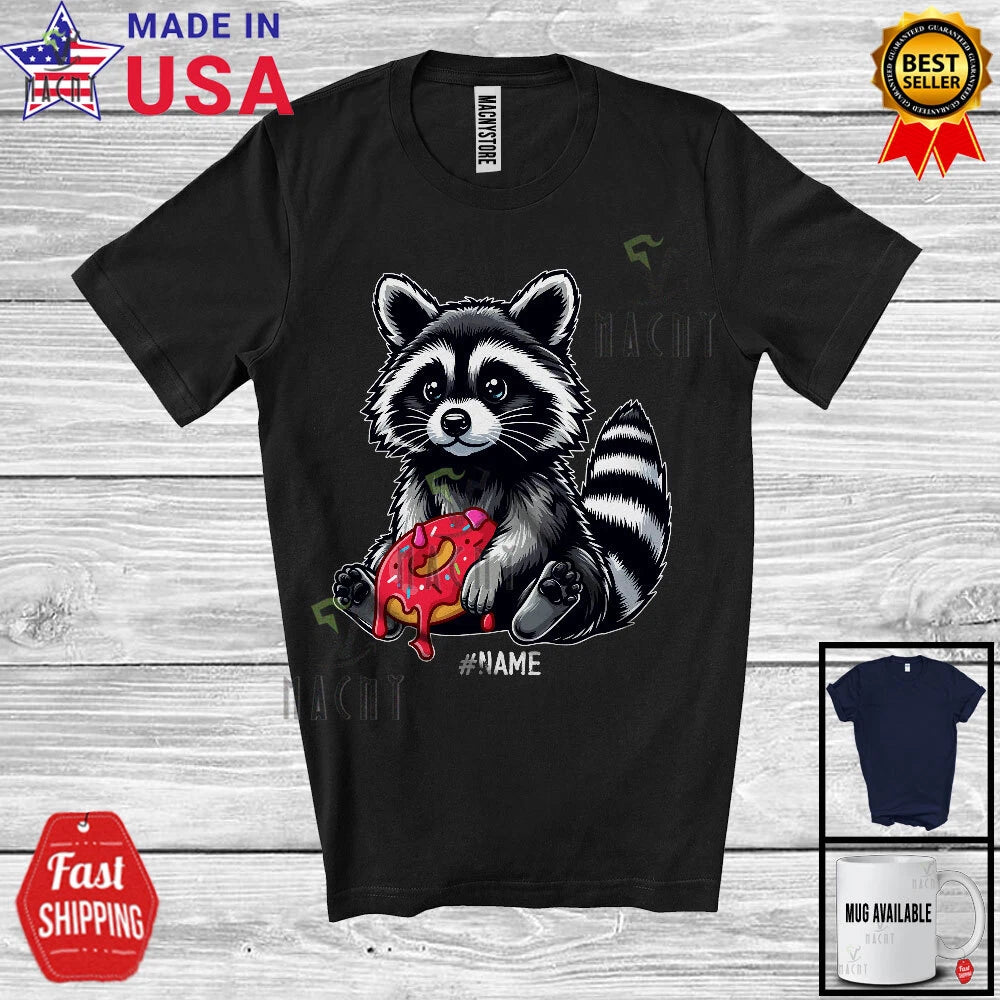 Custom Name Raccoon Holding Donut, Adorable Raccoon Chef Cooking, Food T-Shirt