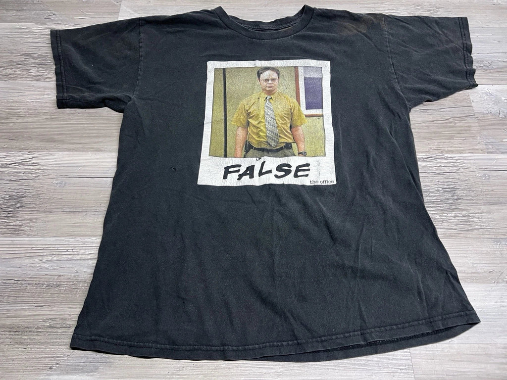 Vintage The Office Dwight Schrute T-Shirt FALSE Sun Faded Black Comedy Tee Sz M
