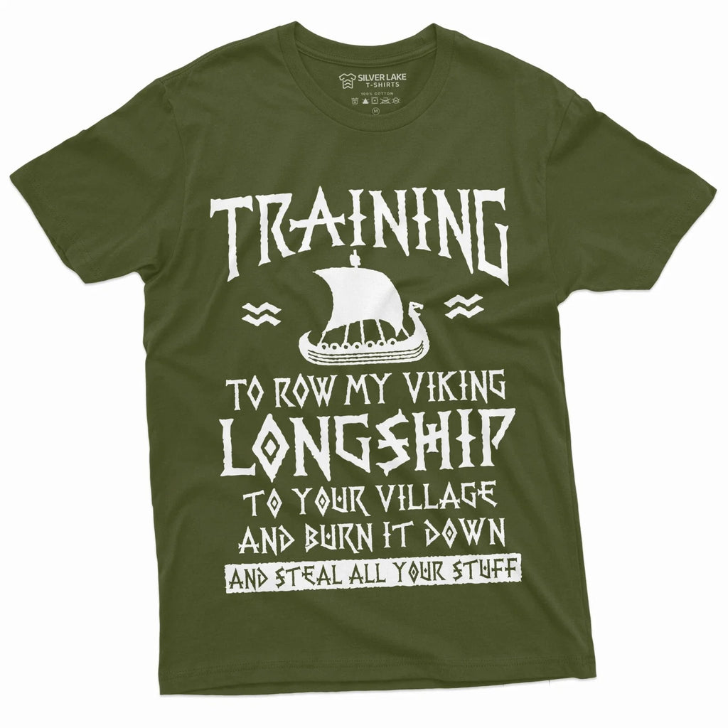 Men's Funny Viking Training T-shirt Nordic Norse Longship Mens Humor Viking Tee