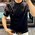 New Men Luxury Velvet Diamond Rhinestones Fashion Black T-Shirt High Quality