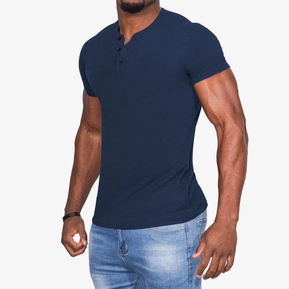Elastic Fabric Men's T-shirt Slim Fit T-shirt Moderate Elasticity Regular Length
