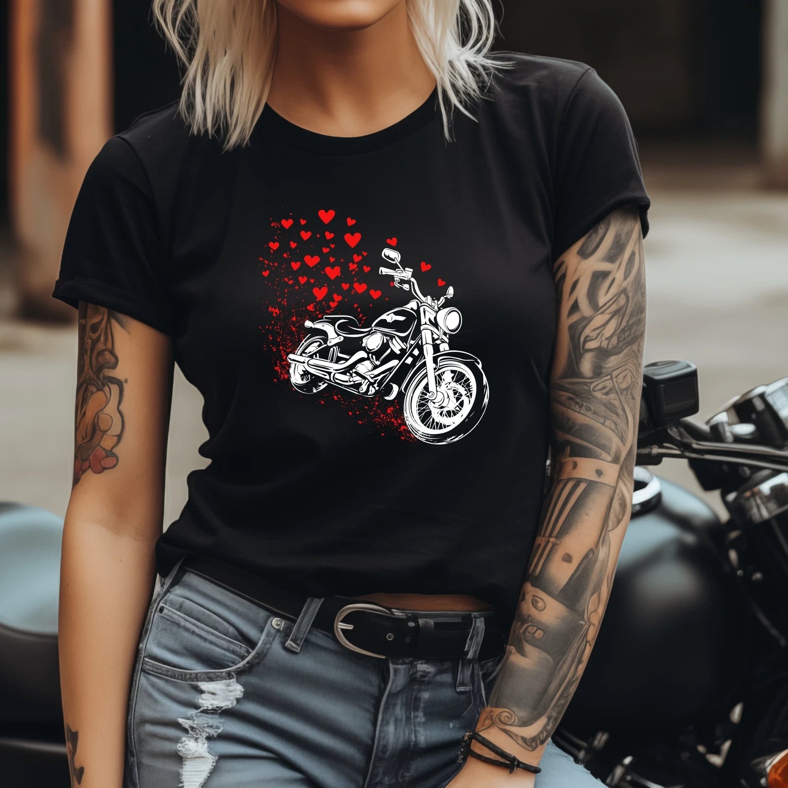 Biker Valentines Day T-shirt, Motorcycle Tee, Cute, Unisex Garment-Dyed Shirt,