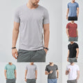 Polyester Solid Color Men T-Shirt O-Neck Short Sleeve Slim Fit Top Black