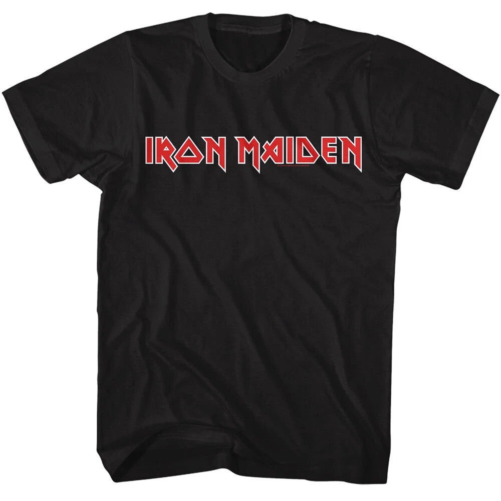 Iron Maiden Red Name Outline Logo Men's T Shirt Rock Band Merch