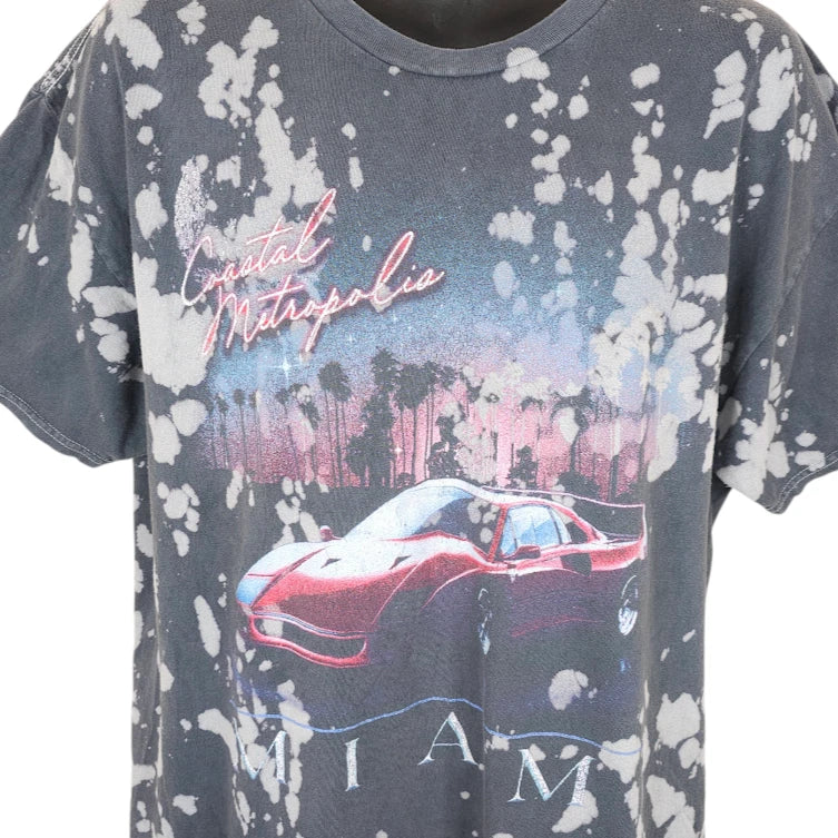 Miami T Shirt Mens Size Large Gray Coastal Metropolis Sports Car OVERSIZED Fit