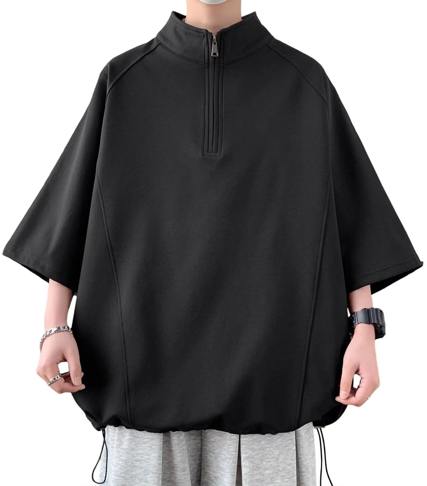 Men's Oversized Half Zip T-Shirt Breathable Summer Stand Collar Tee