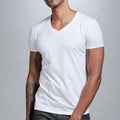 Comfortable Low Cut V Neck T Shirt for Men Hipster Style Short Sleeve Pullover