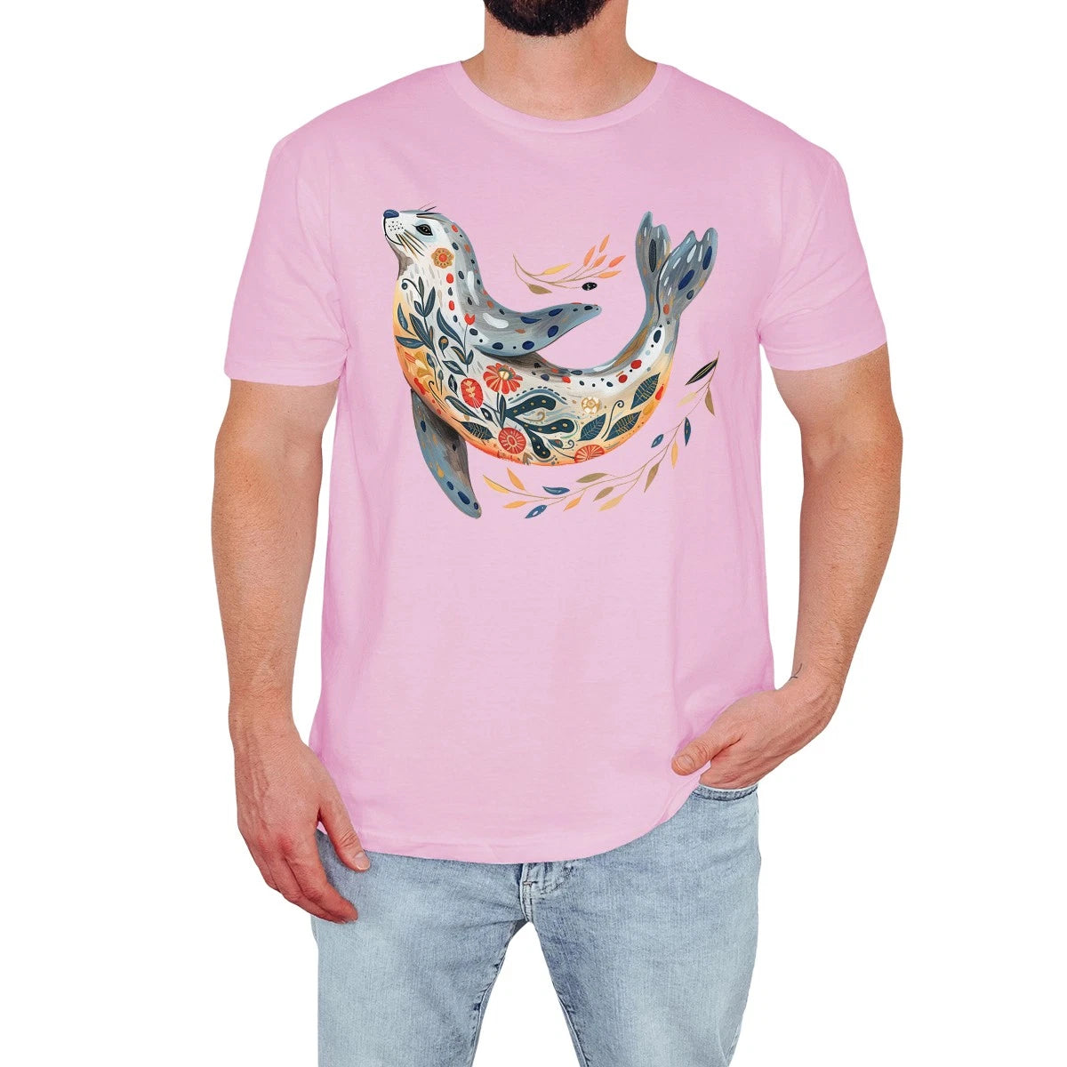 Floral Seal Mens T-Shirt Stylish Animal Lover Funny Cute Nature Gift