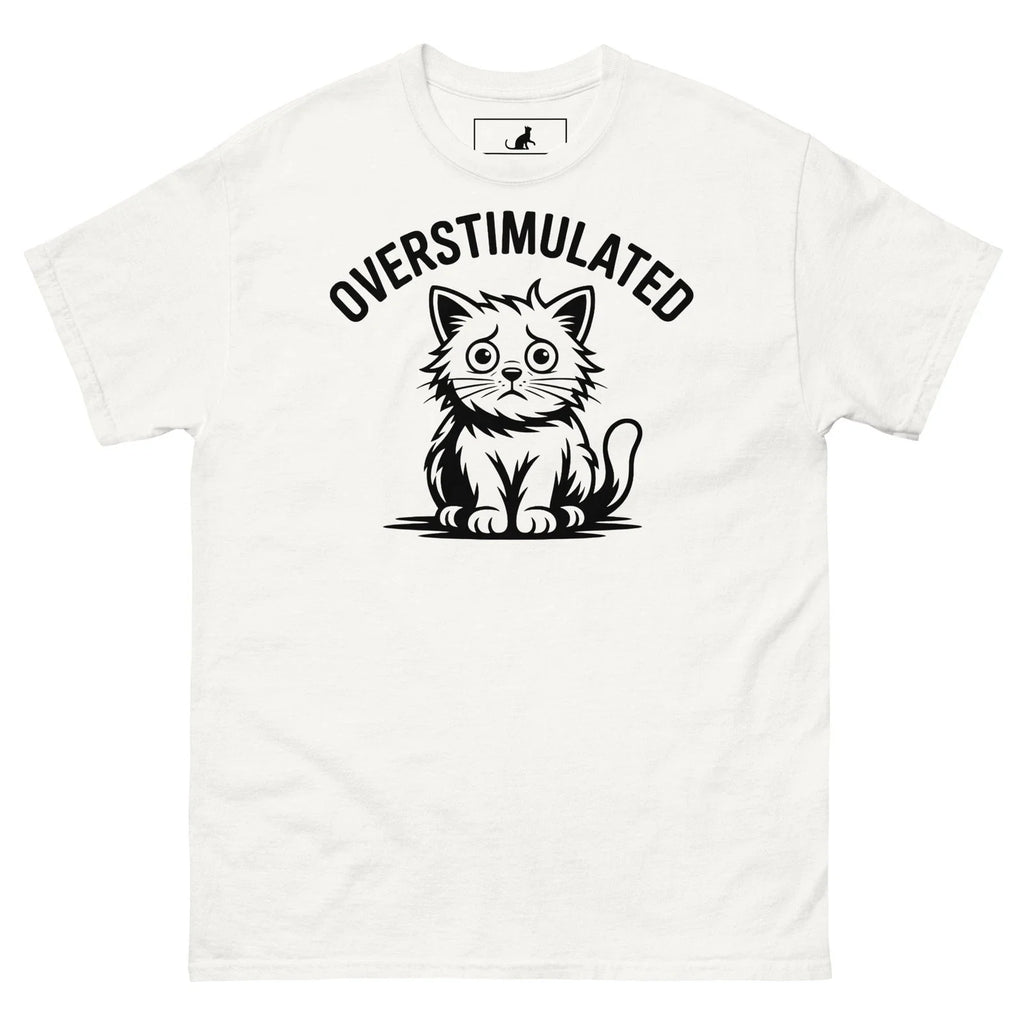 Overstimulated Cat T Shirt Funny Introvert Meme Black Cat Graphic Tee