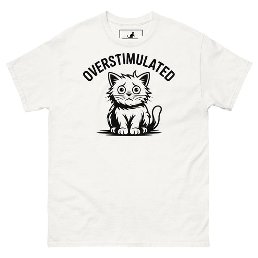 Overstimulated Cat T Shirt Funny Introvert Meme Black Cat Graphic Tee