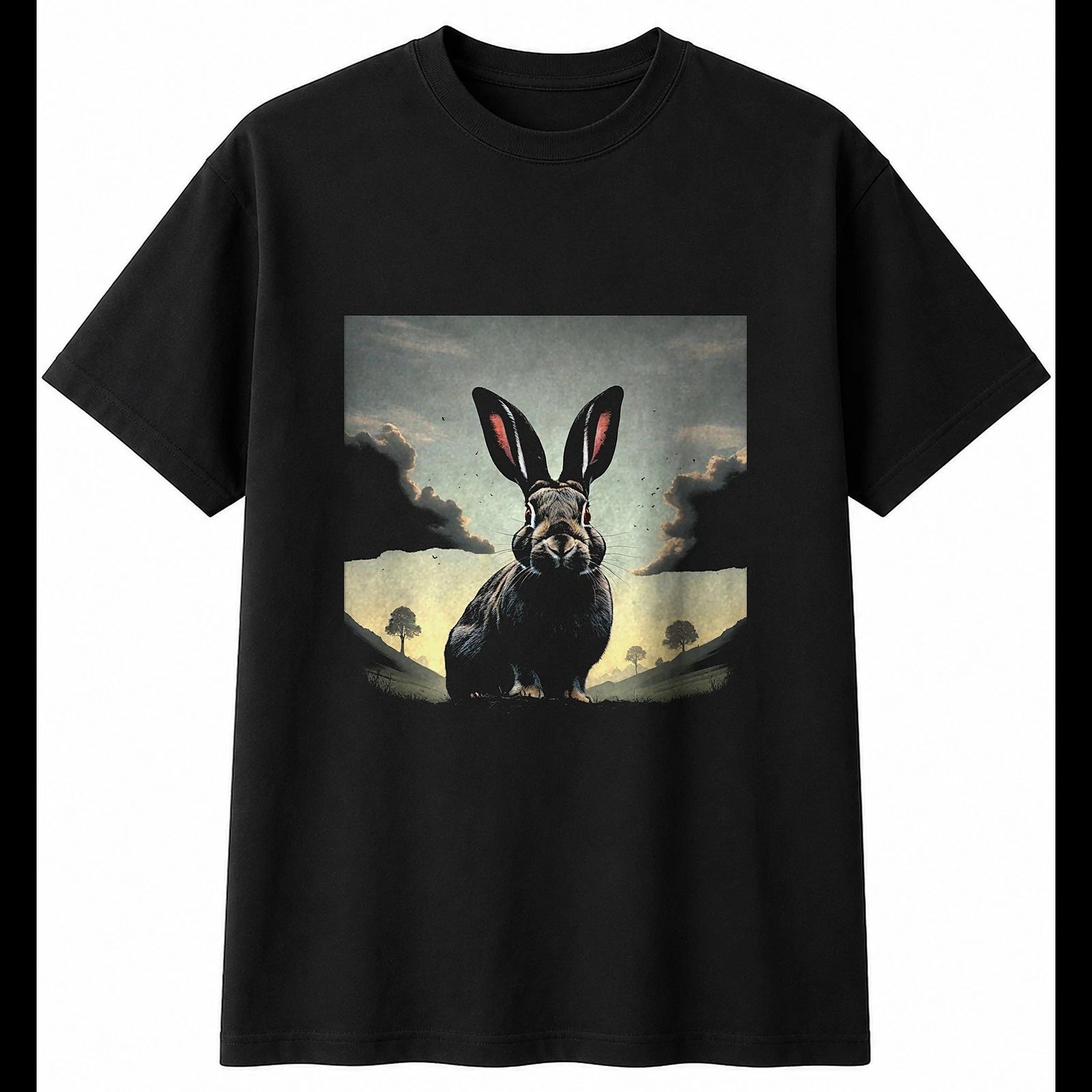Double Exposure Flemish Giant Rabbit Torn Paper Cute Mens T-Shirt Black Kawaii