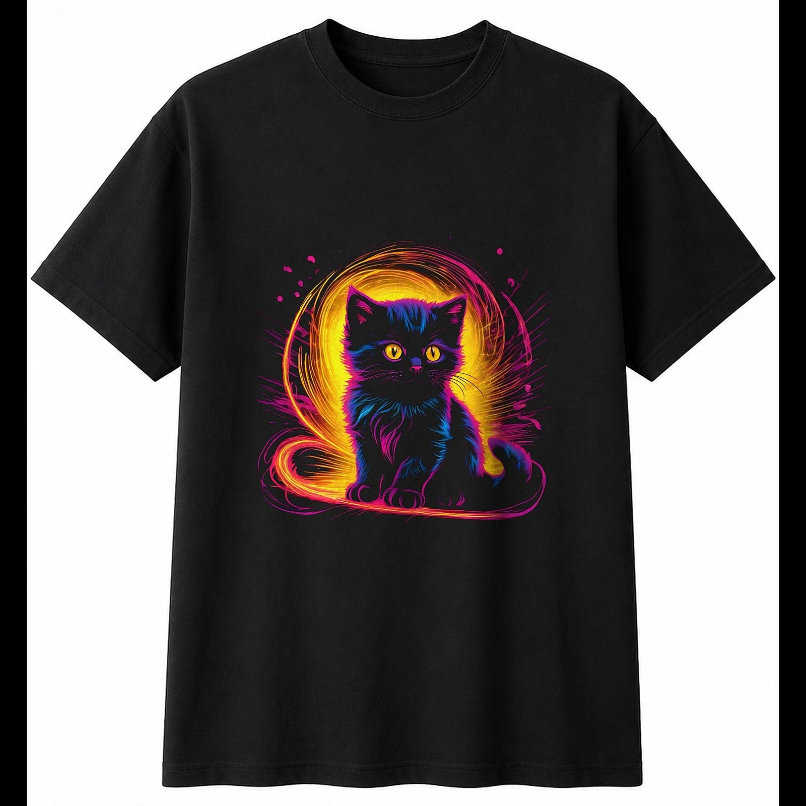 Graphic Kitten Neon Glow Cat Cute Mens T-Shirt Black 100% Cotton Kawaii Adorable
