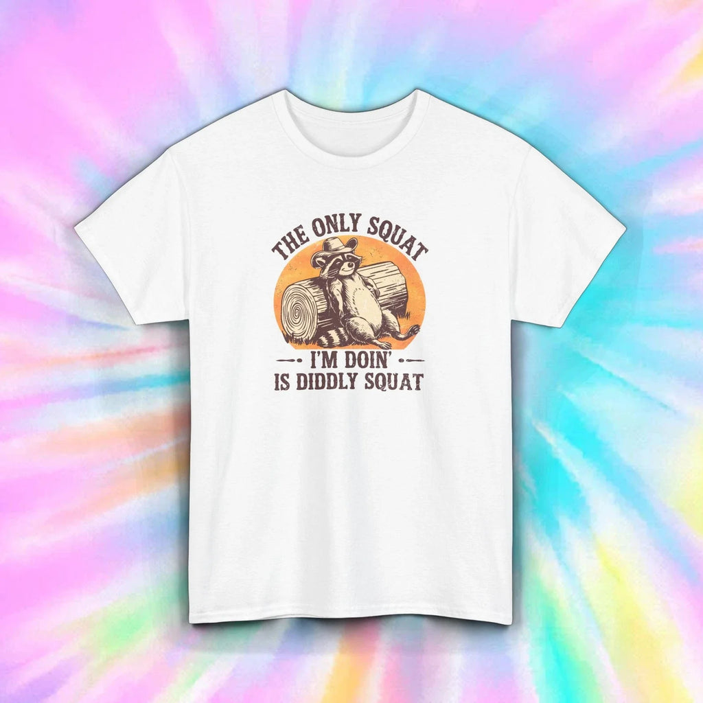 Funny Lazy Raccoon T-Shirt Diddly Squat Gym Workout Joke Tee S-5XL