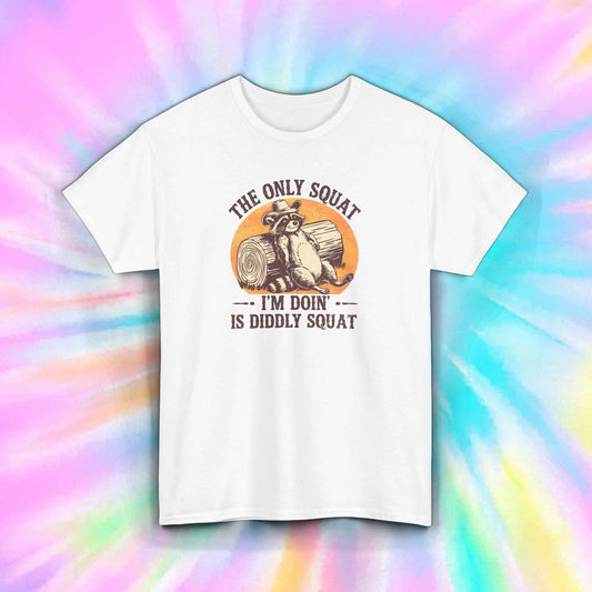Funny Lazy Raccoon T-Shirt Diddly Squat Gym Workout Joke Tee S-5XL
