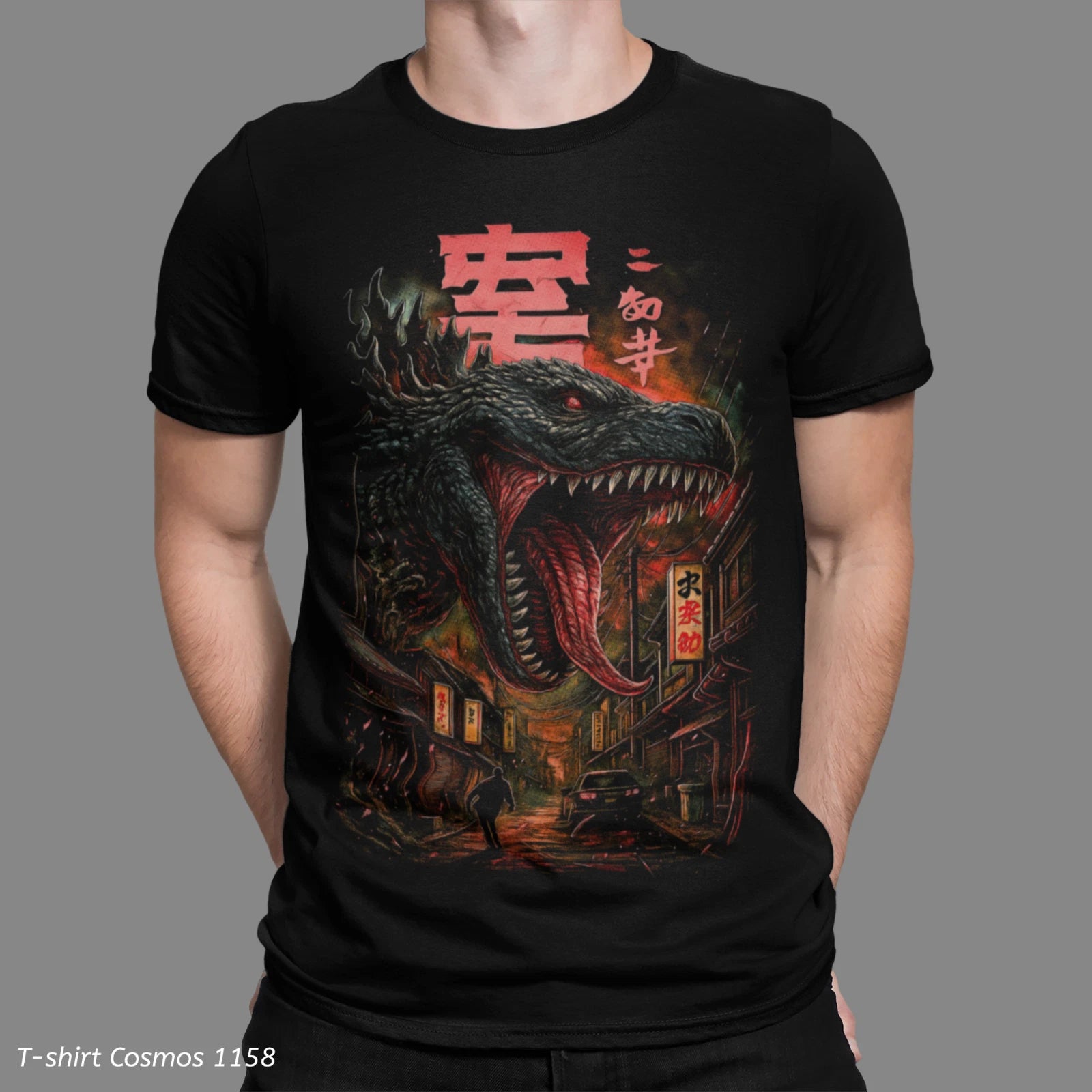 Anime Godzilla Japanese Oriental Style T-shirt , koi, Demon, Geisha, streetwear