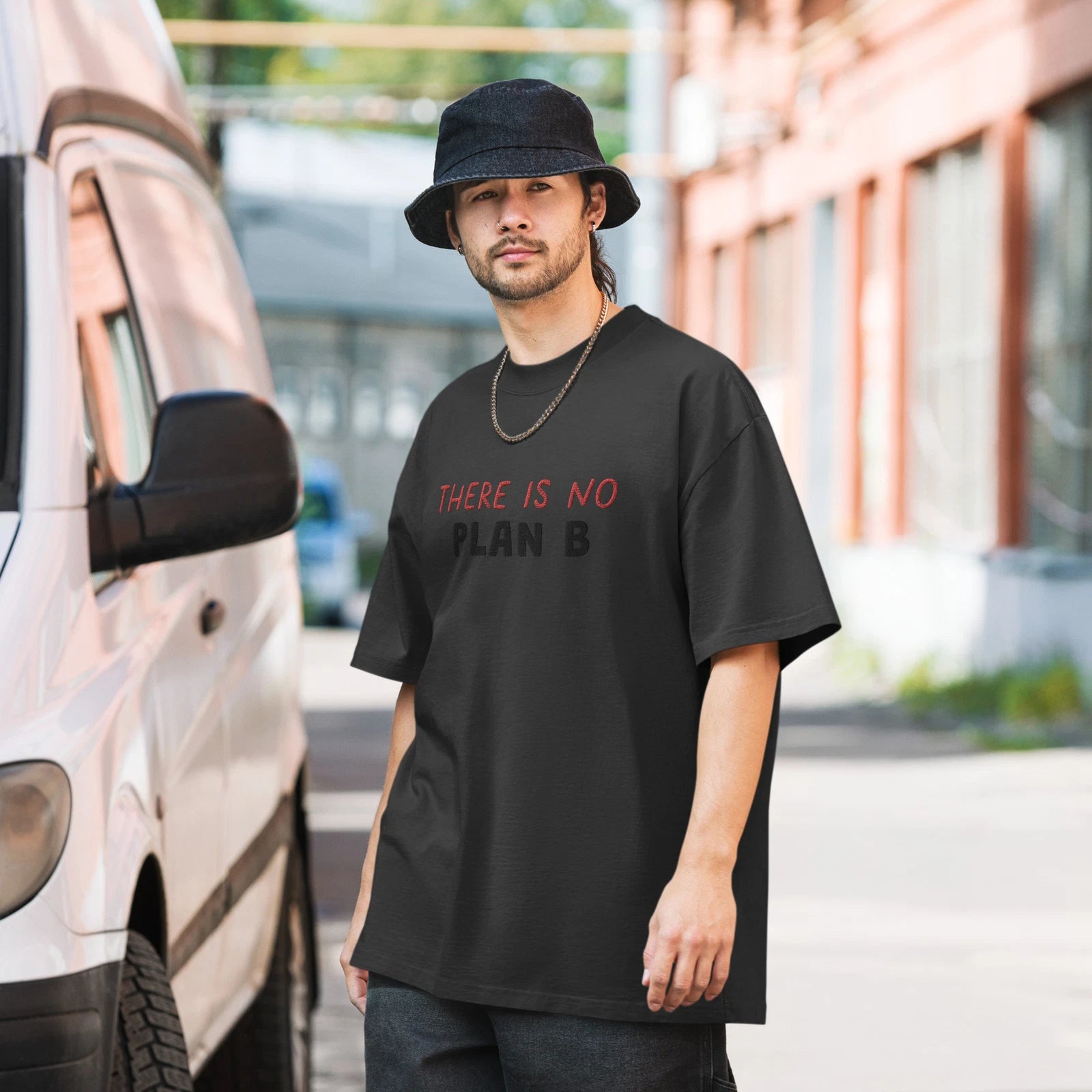 Oversized faded t-shirt "No Plan B"
