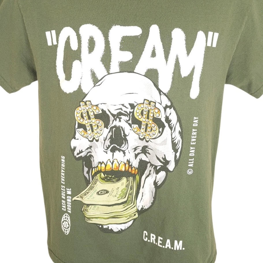 Cash Money Skull T Shirt Mens Size Medium Green Cream All Day Streetwear