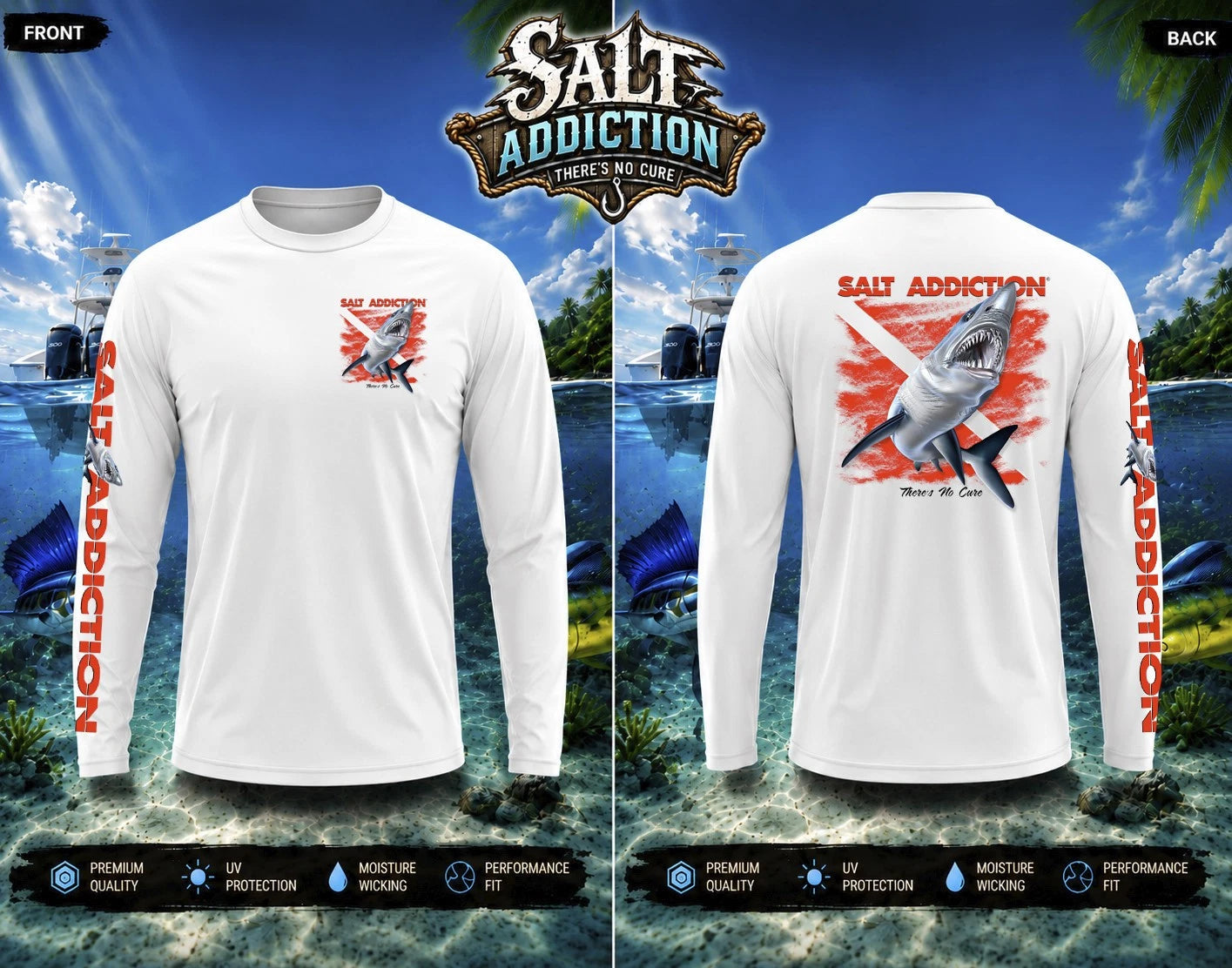 Salt Addiction Dive flag t shirt long sleeve Performance saltwater uv upf 50