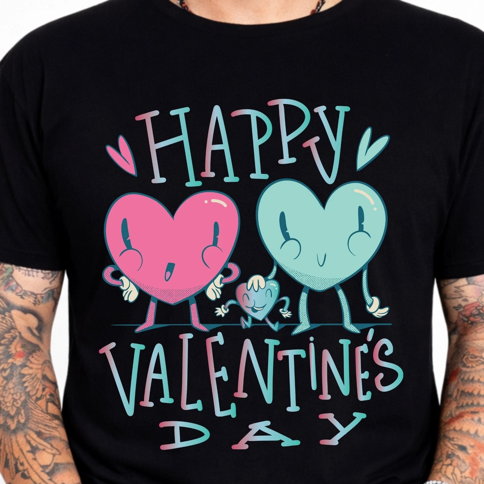 Happy Valentines Day Heart Family Graphic Tee Cute Retro Couple Love Shirt