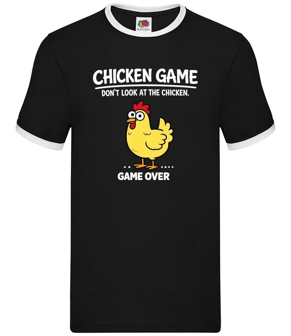 Game Over Chicken Funny Graphic - Men's Ringer - Chickens Love Meme Novelty