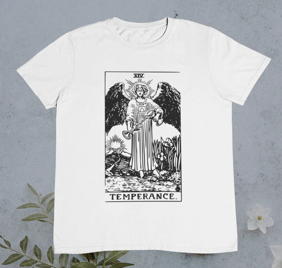Temperance Tarot Card T shirt - Black And White Tarot Card - %100 Premium Cotton