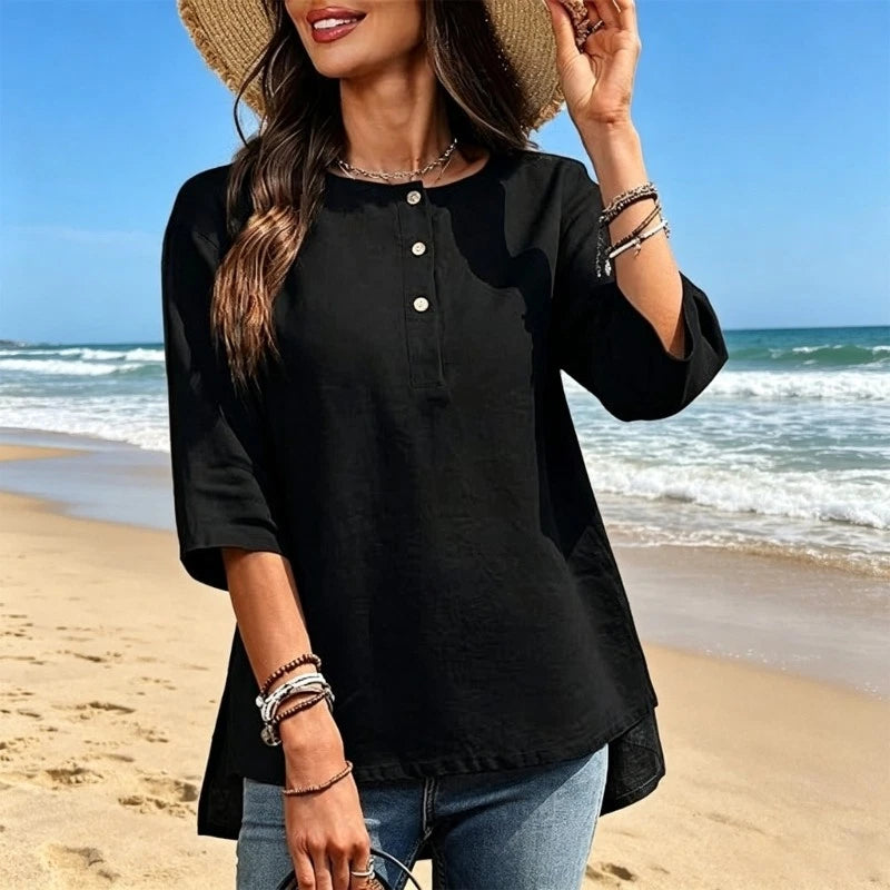 3/4 Sleeve Shirt Women s loose fit blouse top with button front for daily wear