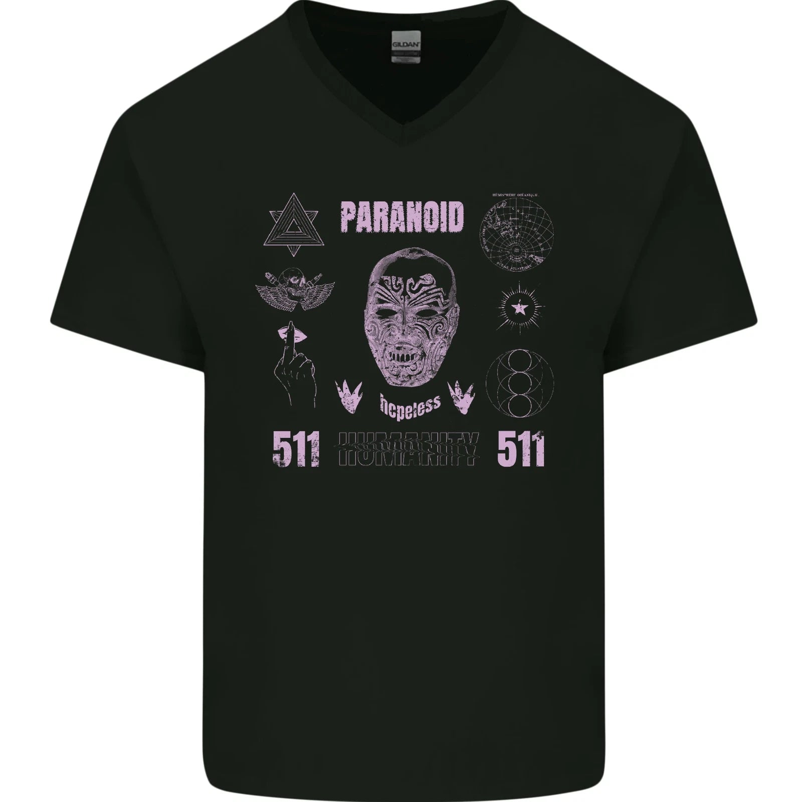 Paranoid Conspiracy Skull Mens V-Neck Cotton T-Shirt