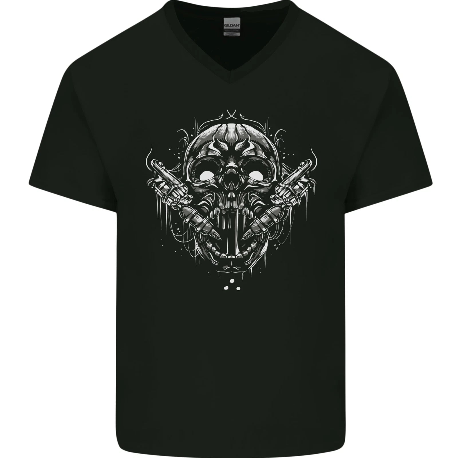 Tattoo Skull Tattooist Artist Mens V-Neck Cotton T-Shirt