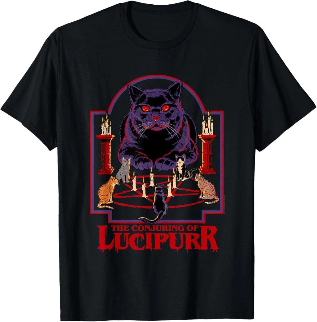 Steven Rhodes Conjuring of Lucipurr Retro Dark Humor T-Shirt