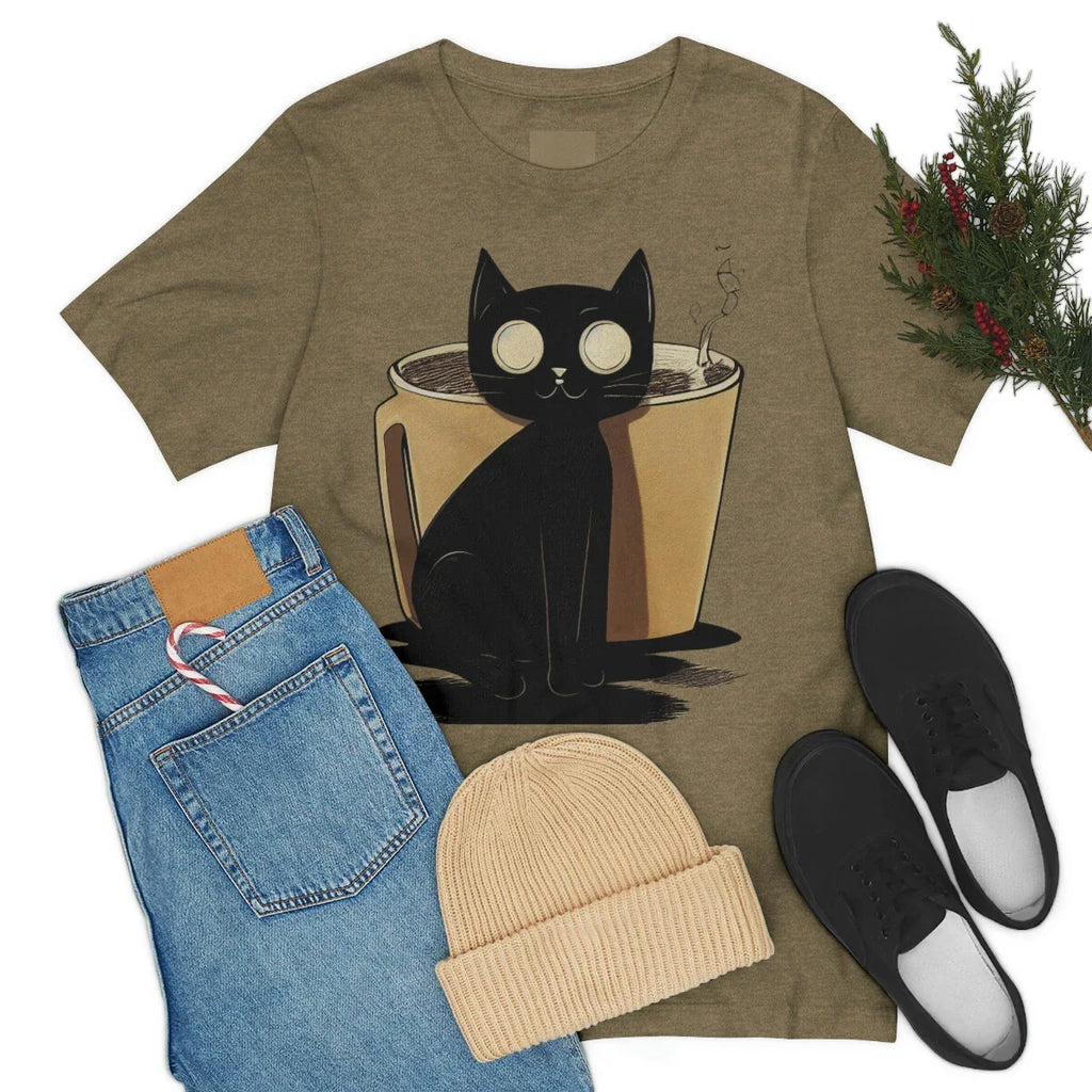 Cartoon coffee mug cat shirt