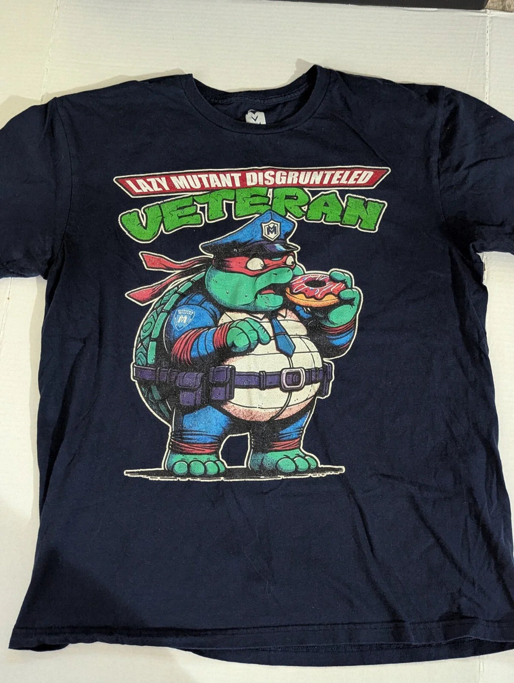 TMNT Parody T-shirt Lazy Mutant Disgruntled Veteran, Large T-shirt