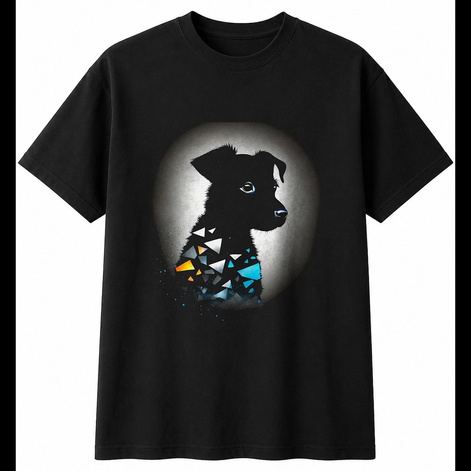 Double Exposure Puppy Shattered Dog Mens T-Shirt Black 100% Cotton Kawaii Unisex