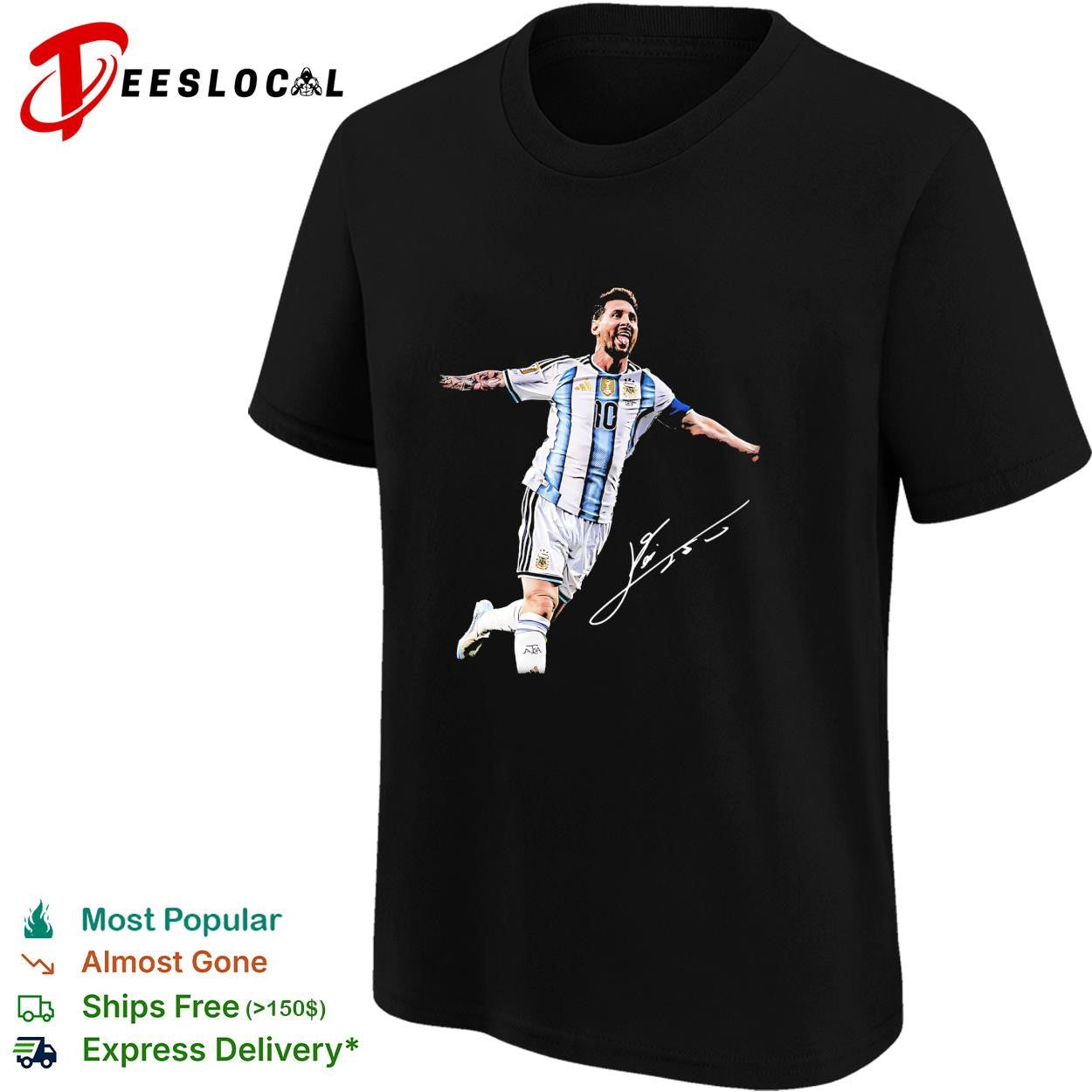 Lionel Messi Argentina number 10 screaming celebration signature poster shirt