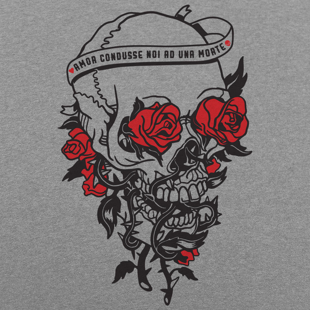 Skull And Roses Tattoo Design with Love and Death Banner