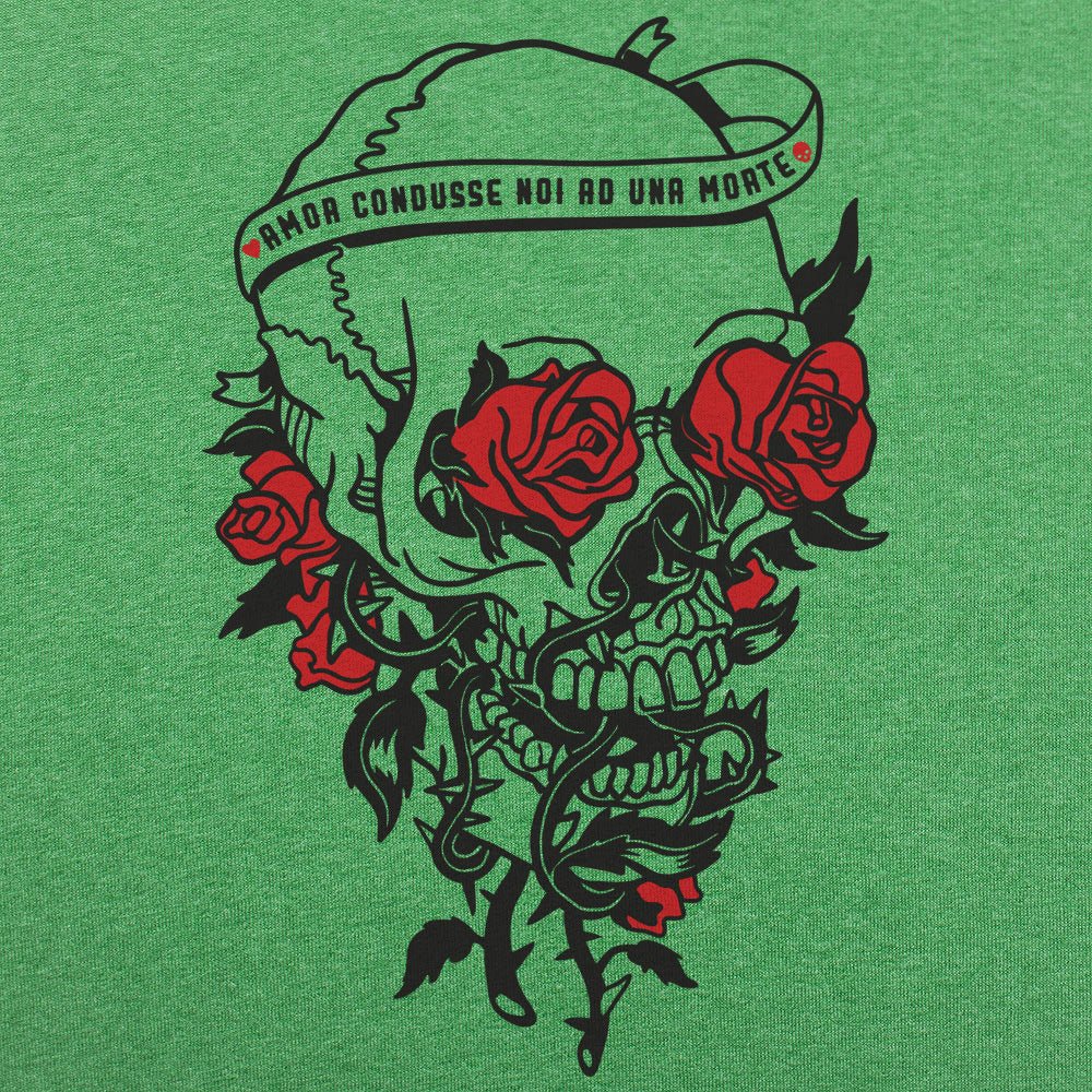 Skull And Roses Tattoo Design with Love and Death Banner