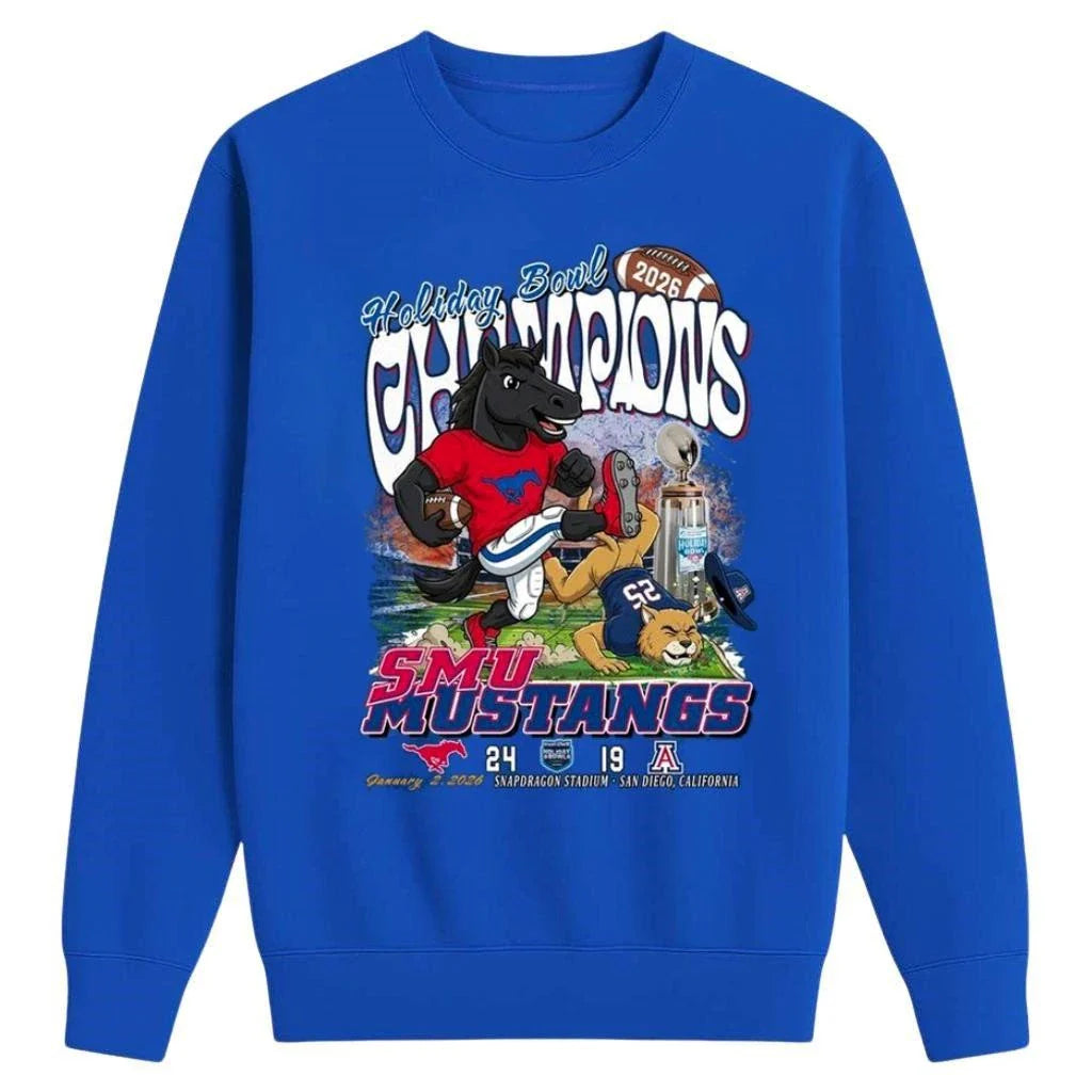 SMU Mustangs Defeat Arizona Wildcats 24-19 2026 Holiday Bowl Champions Score Mascot Shirt