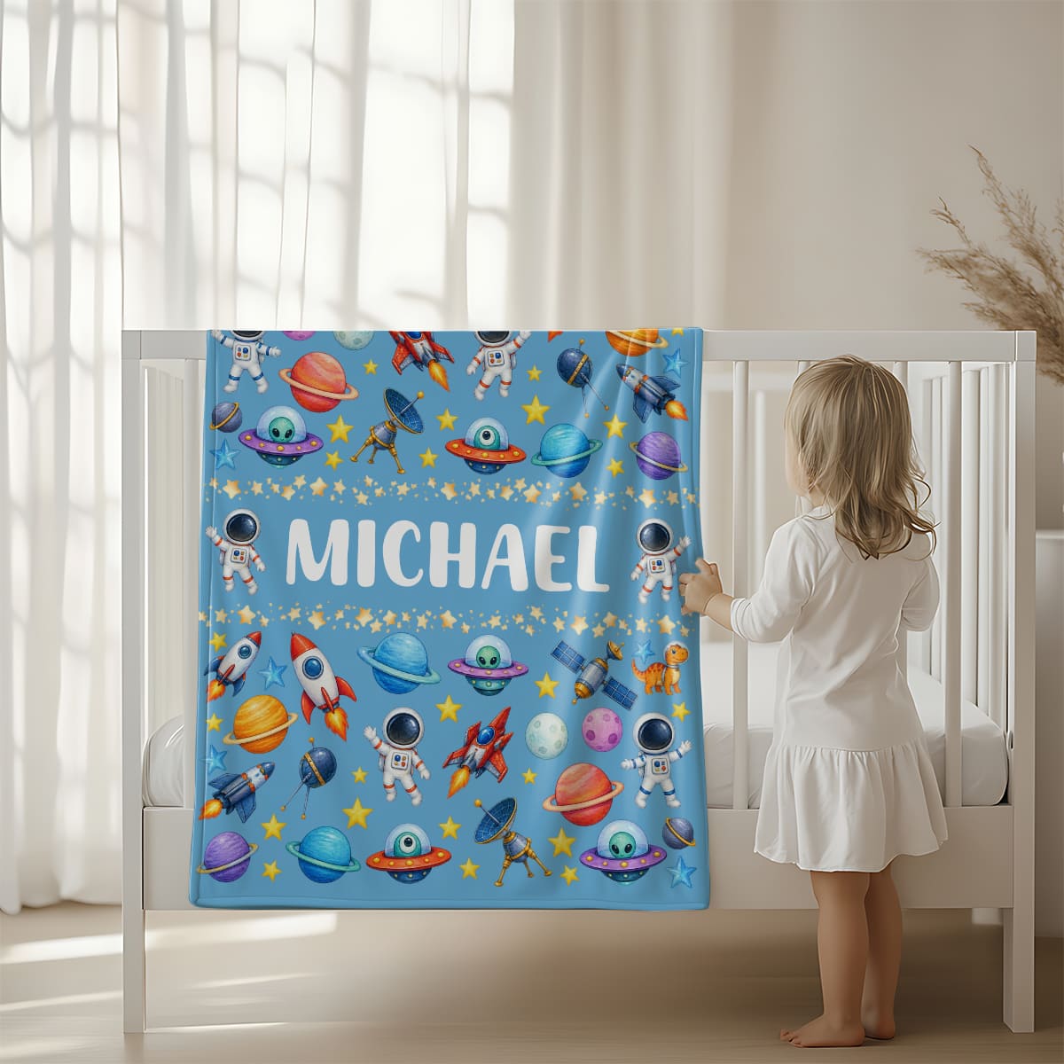 Space Birthday Gift for Boys, Personalized Astronaut Blanket, Custom Name Galaxy Blanket, Outer Space Blanket, Kids Space Gift