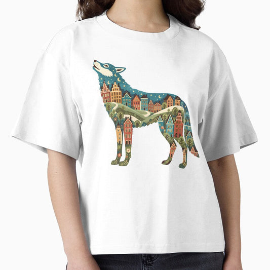 Wolf Silhouette with Gamla Stan Townscape – Scandinavian Folk Art by heidiannemorris © by FOLK ART FUSION by heidiannemorris