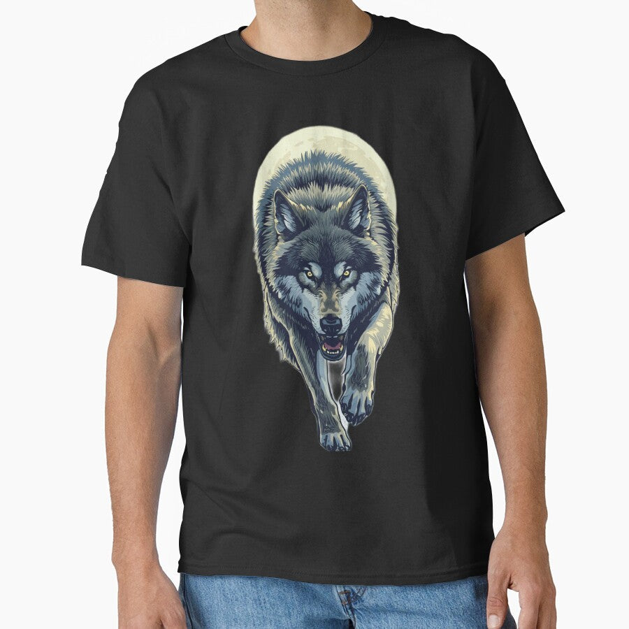 Running Wolf – Fierce Grey Wolf with Glowing Eyes T-Shirt Design by Mitaudesign