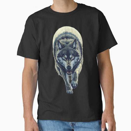 Running Wolf – Fierce Grey Wolf with Glowing Eyes T-Shirt Design by Mitaudesign