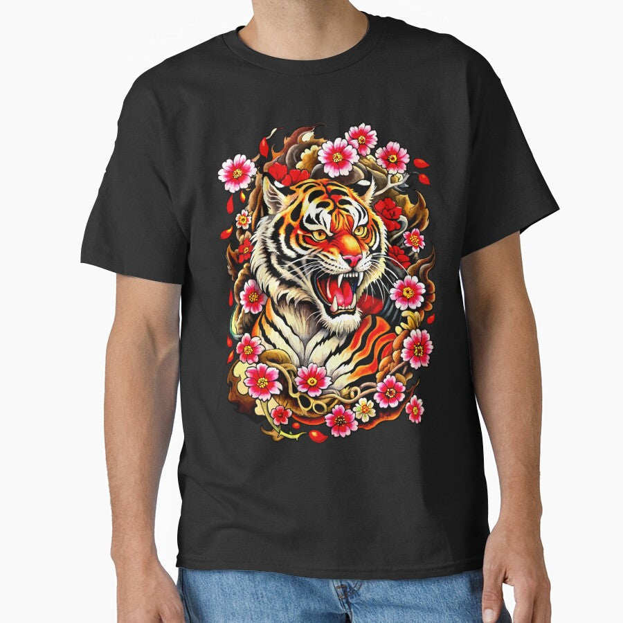 Tiger Head with Cherry Blossoms by VikArtStudio