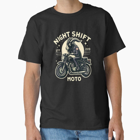 Night Shift Moto Goat - Retro Vintage Motorcycle Biker by Zoo-Moo