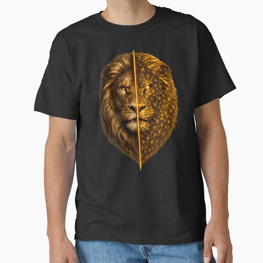 Lion Shirt – Cyber Geometric Lion Head Power Animal Design by CreativeMindsetLab
