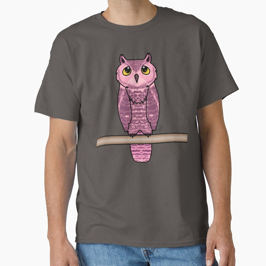 Cute Pink Owl Perched Yellow Eyes by lilpoltergeist