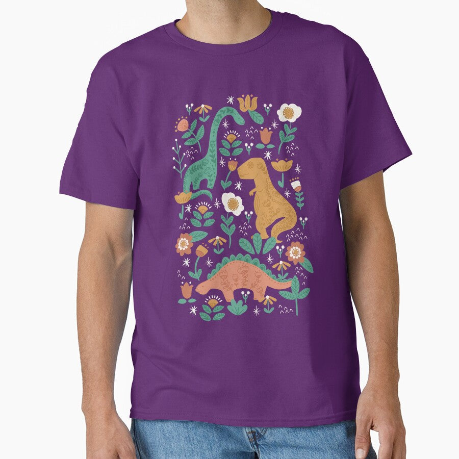 Folk Floral Dinosaurs in Pink by latheandquill