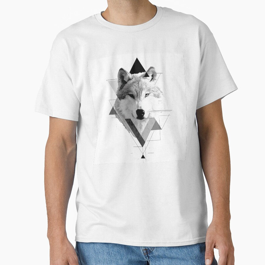 Realistic Wolf Geometric Triangles | black and white art by TypoArtPrints
