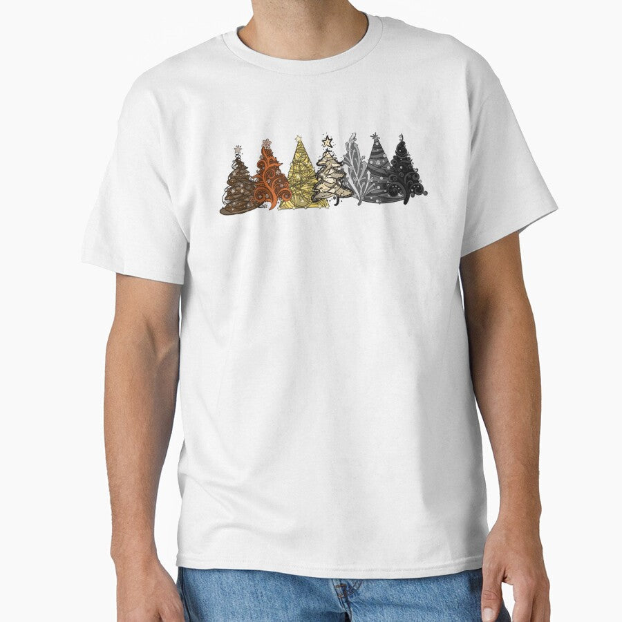 Row of Seven Gay Bear Pride Flag Christmas Trees Vector by LiveLoudGraphic